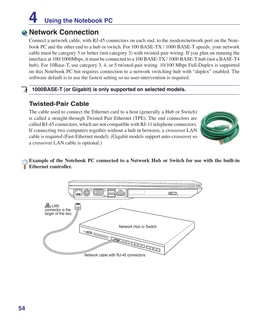 Network connection | Asus VX2S User Manual | Page 54 / 97