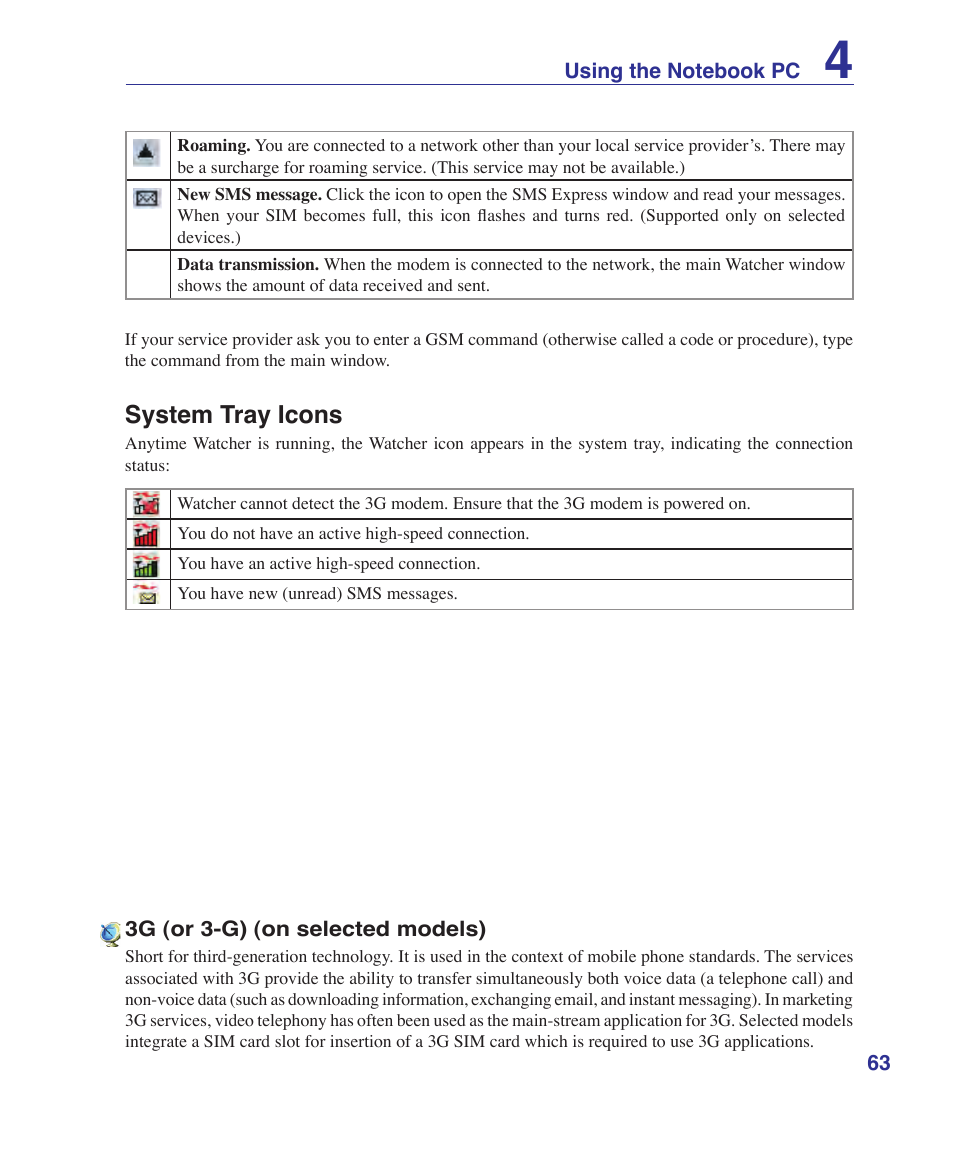 System tray icons | Asus VX2S User Manual | Page 63 / 97