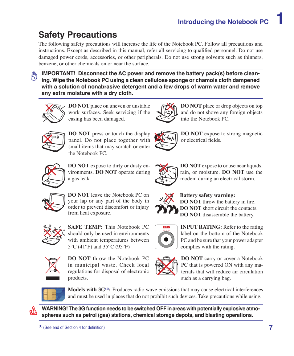 Safety precautions | Asus VX2S User Manual | Page 7 / 97