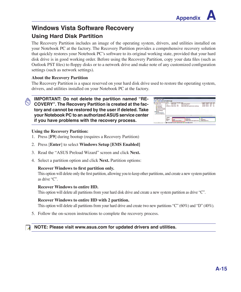 Windows vista software recovery | Asus VX2S User Manual | Page 79 / 97