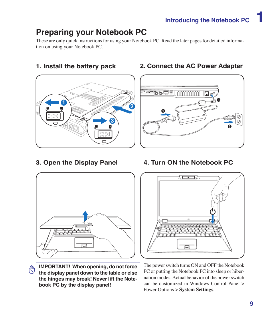 Preparing your notebook pc | Asus VX2S User Manual | Page 9 / 97