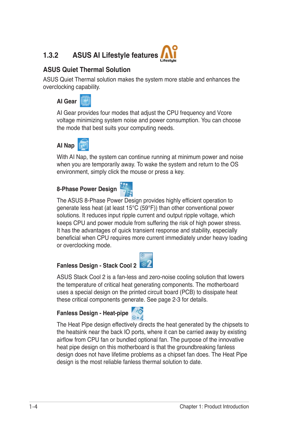 2 asus ai lifestyle features, Asus ai lifestyle features -4 | Asus P5N32-SLI Premium User Manual | Page 20 / 114