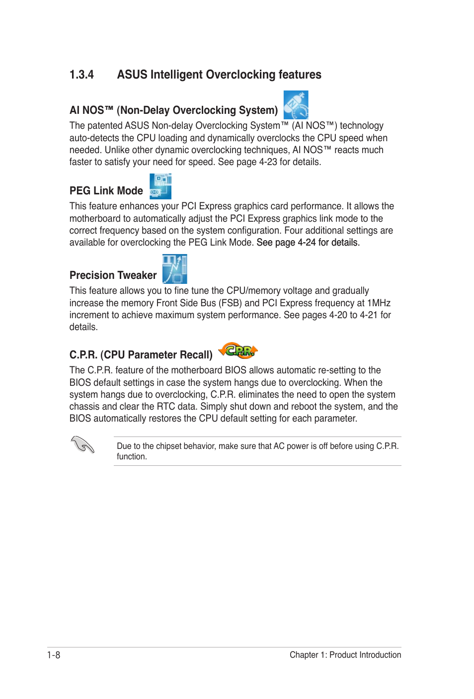 4 asus intelligent overclocking features, Asus intelligent overclocking features -8 | Asus P5N32-SLI Premium User Manual | Page 24 / 114