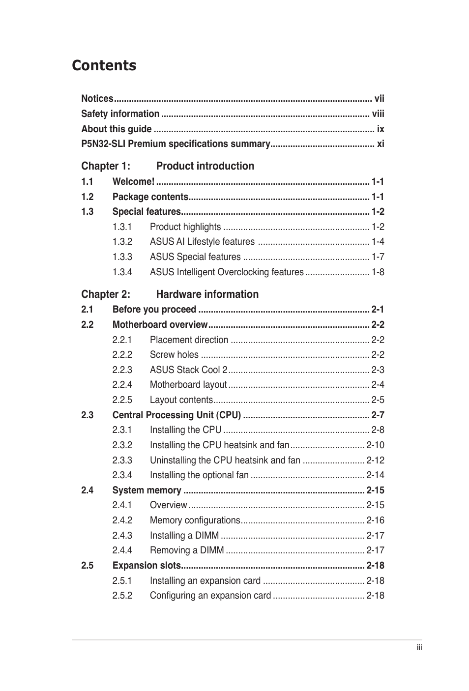 Asus P5N32-SLI Premium User Manual | Page 3 / 114