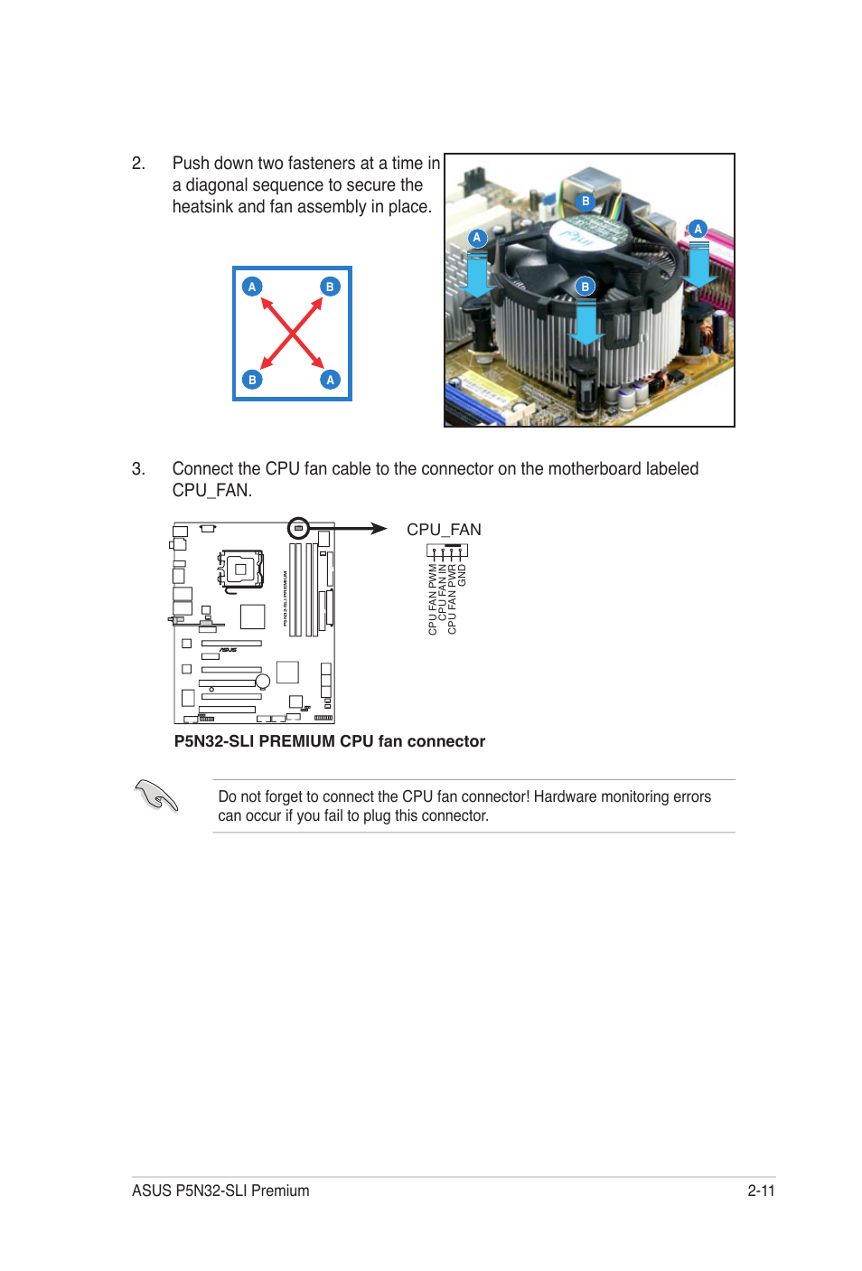 P5n32-sli premium cpu fan connector, Cpu_fan | Asus P5N32-SLI Premium User Manual | Page 37 / 114