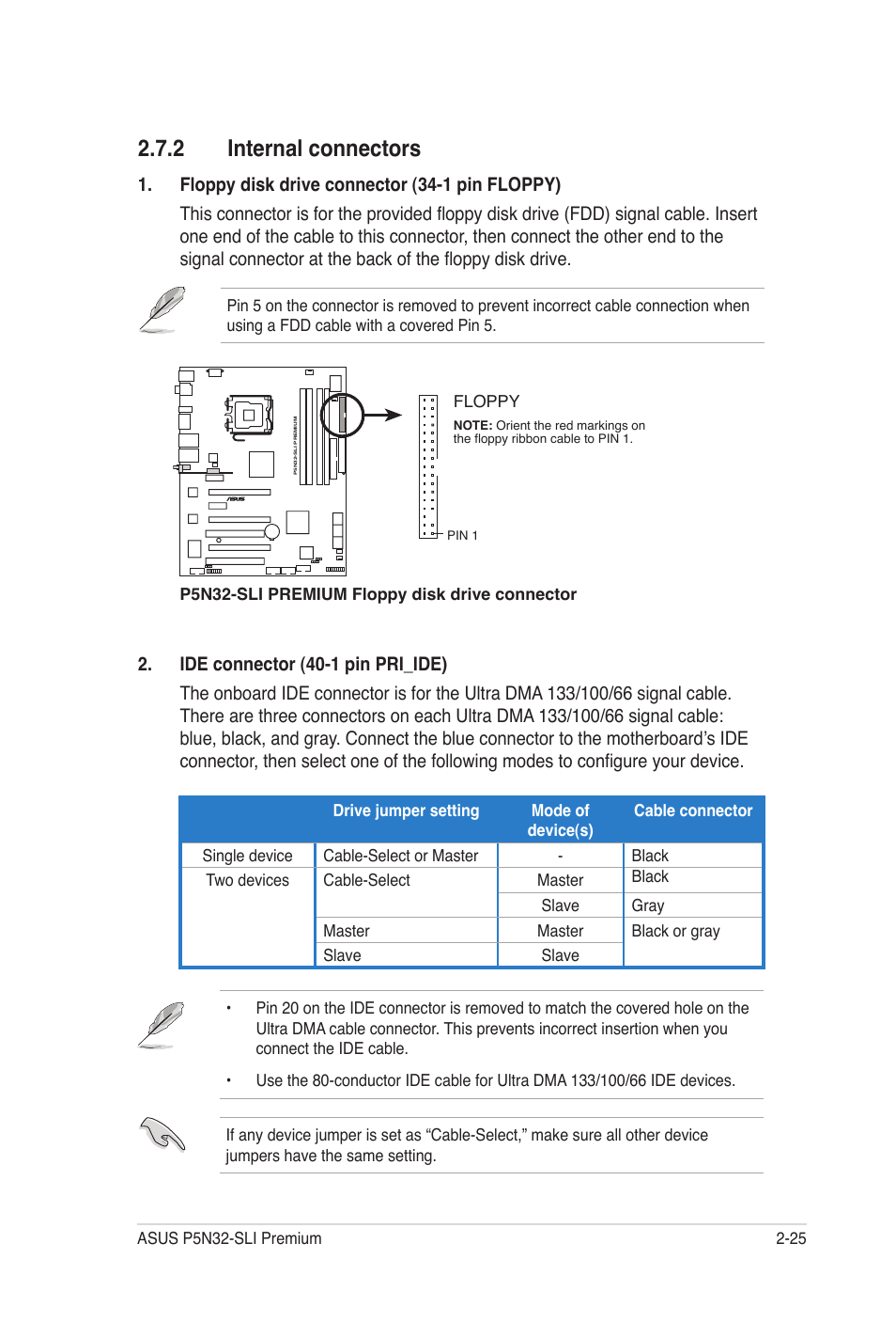 2 internal connectors, Internal connectors -25 | Asus P5N32-SLI Premium User Manual | Page 51 / 114