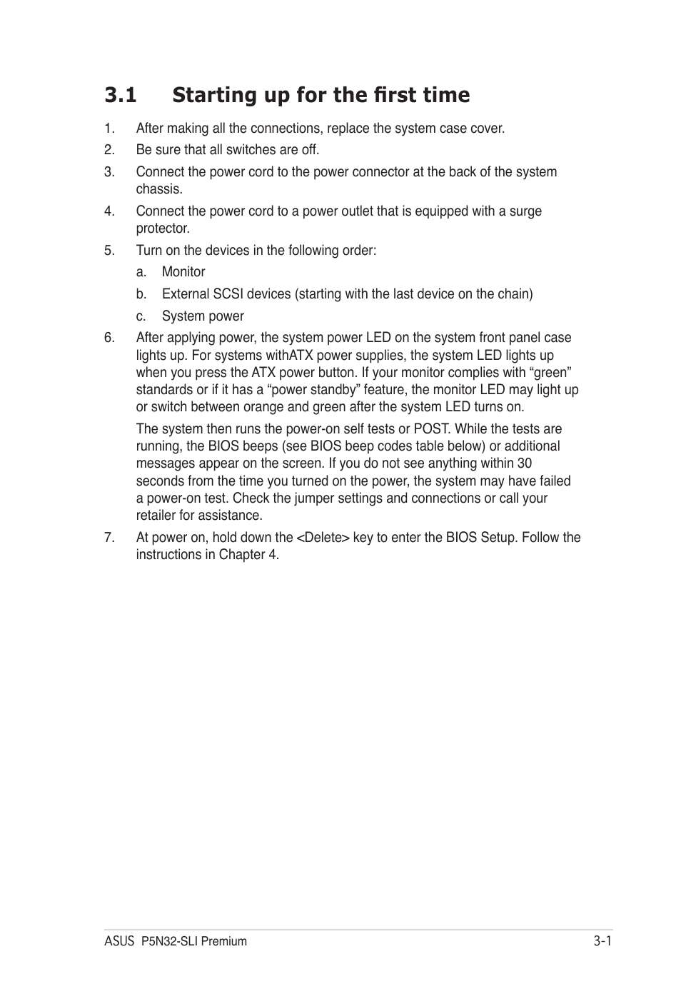 1 starting up for the first time, Starting up for the first time -1 | Asus P5N32-SLI Premium User Manual | Page 65 / 114