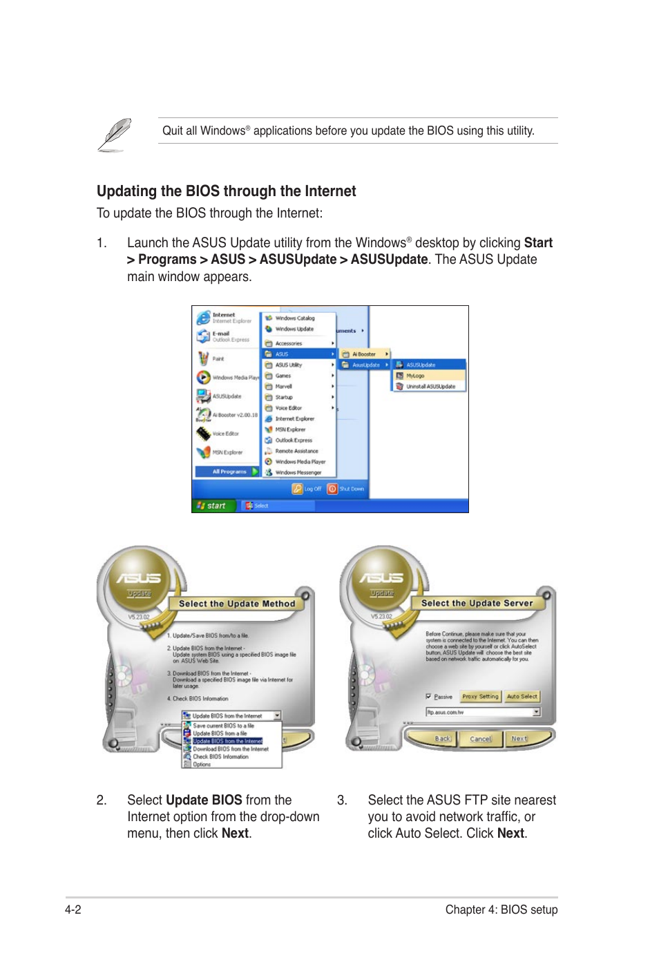 Updating the bios through the internet | Asus P5N32-SLI Premium User Manual | Page 70 / 114