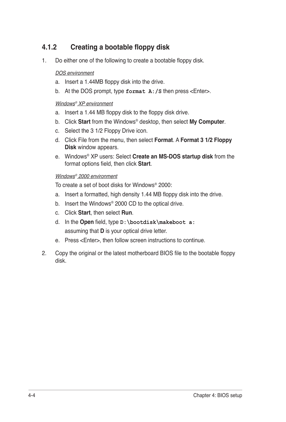 2 creating a bootable floppy disk, Creating a bootable floppy disk -4 | Asus P5N32-SLI Premium User Manual | Page 72 / 114