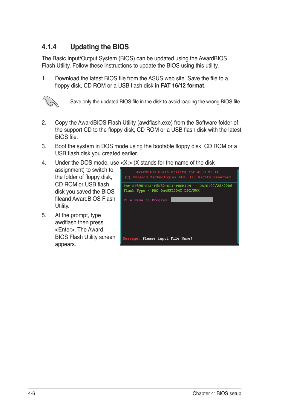 4 updating the bios, Updating the bios -6 | Asus P5N32-SLI Premium User Manual | Page 74 / 114