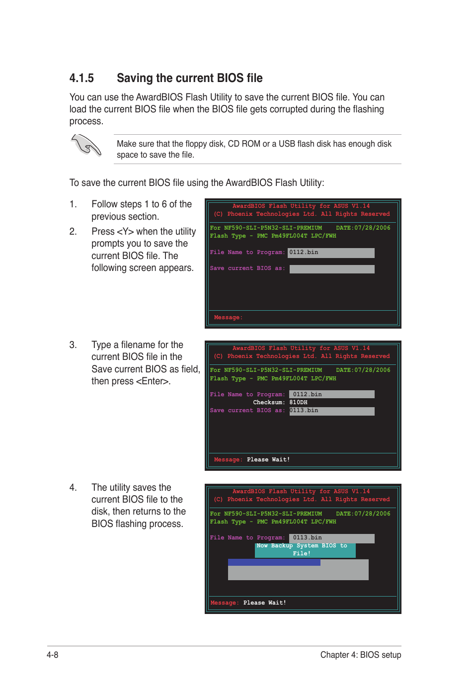 5 saving the current bios file, Saving the current bios file -8 | Asus P5N32-SLI Premium User Manual | Page 76 / 114