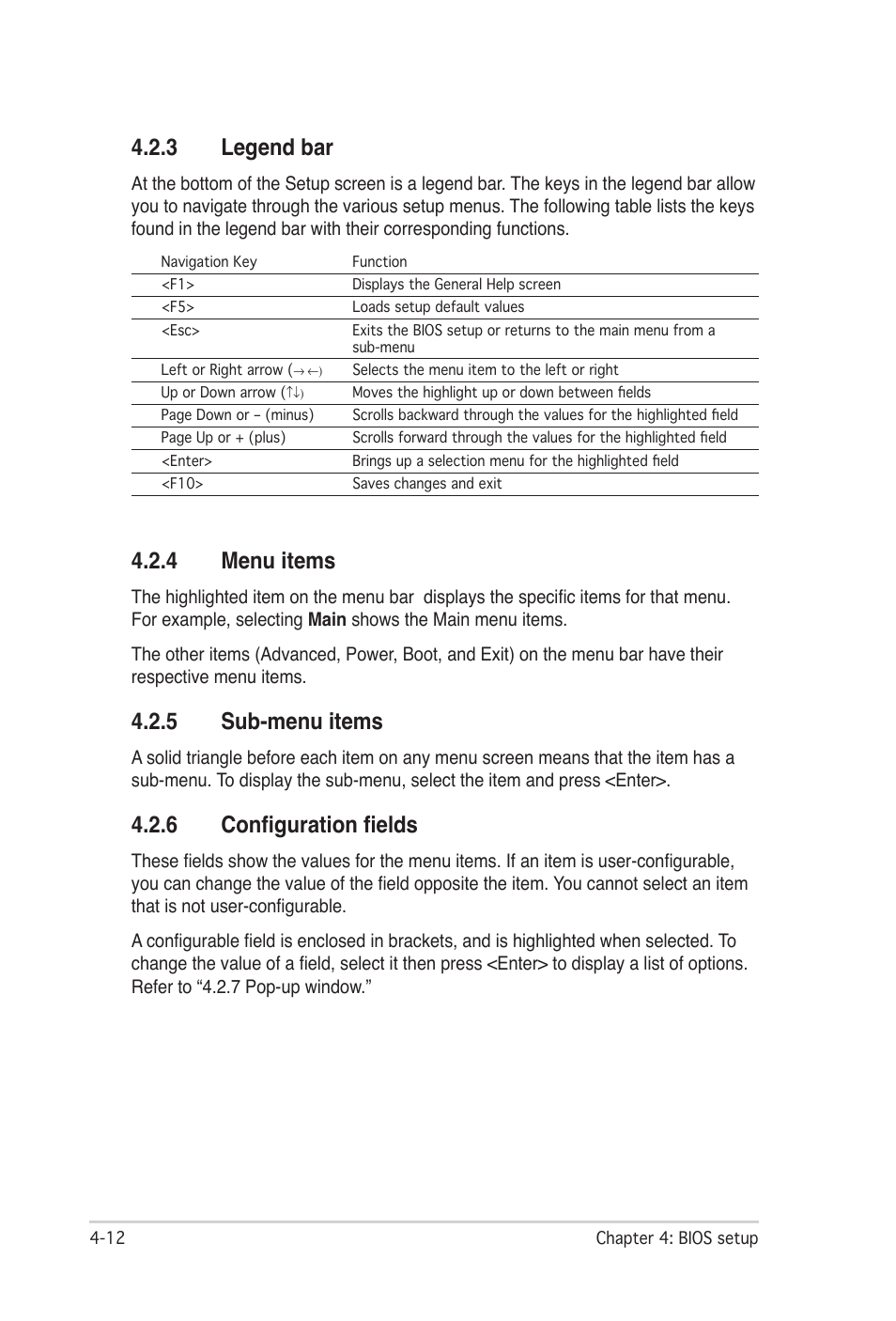 3 legend bar, 4 menu items, 5 sub-menu items | 6 configuration fields, Legend bar -12, Menu items -12, Sub-menu items -12, Configuration fields -12 | Asus P5N32-SLI Premium User Manual | Page 80 / 114