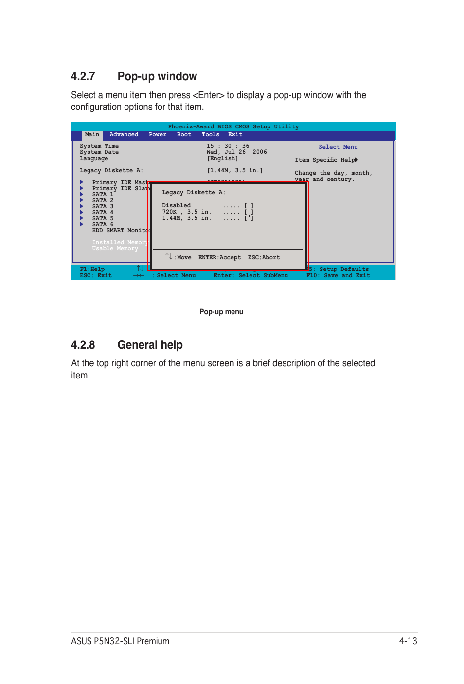 7 pop-up window, 8 general help, Pop-up window -13 | General help -13 | Asus P5N32-SLI Premium User Manual | Page 81 / 114