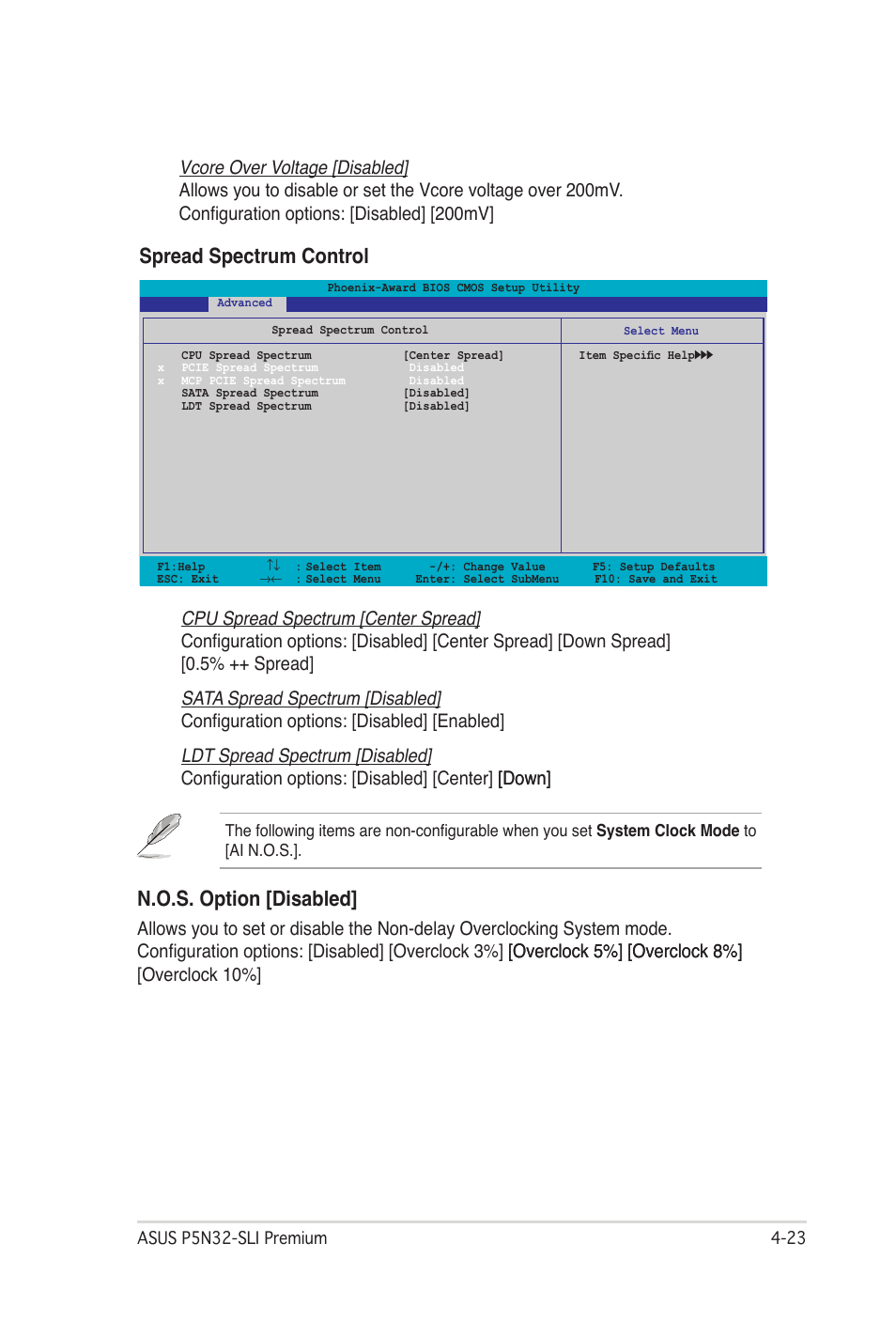 Spread spectrum control, N.o.s. option [disabled | Asus P5N32-SLI Premium User Manual | Page 91 / 114