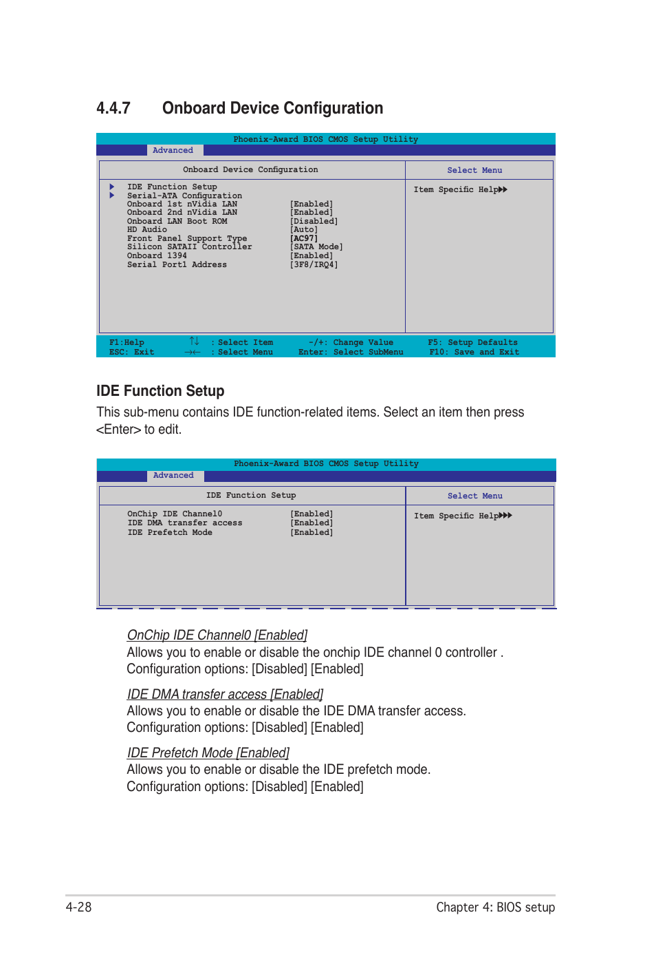 7 onboard device configuration, 7 onboard device configuration -28, Ide function setup | Asus P5N32-SLI Premium User Manual | Page 96 / 114