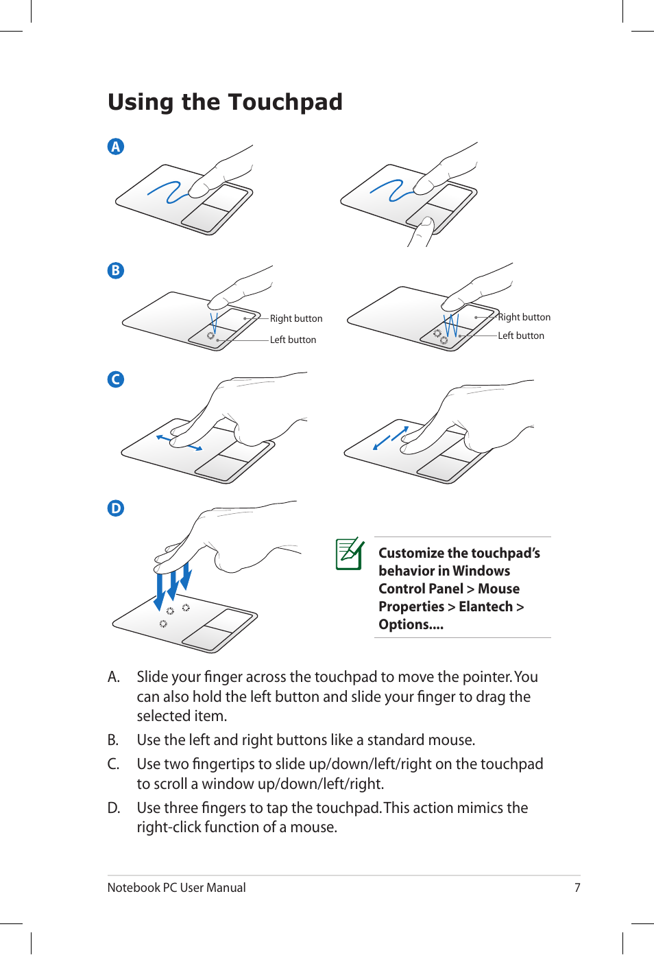 Using the touchpad | Asus X8DIJ User Manual | Page 7 / 24