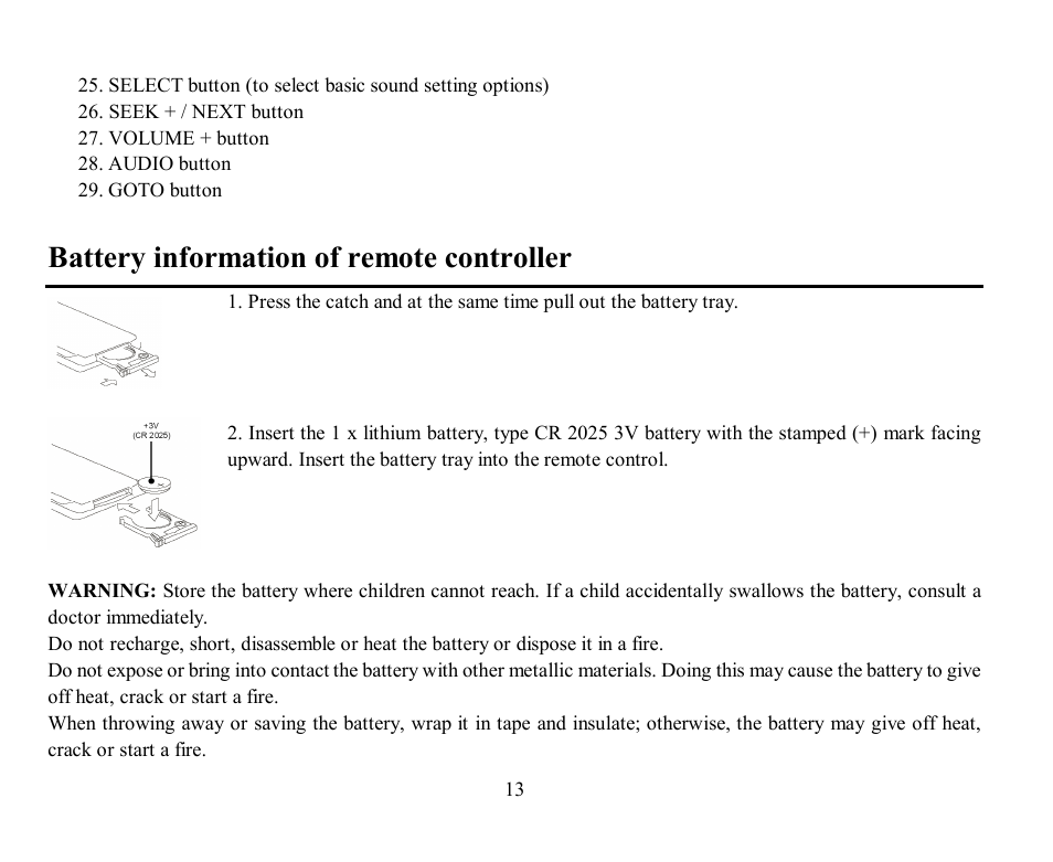 Battery information of remote controller | Hyundai H-CMD7076 User Manual | Page 13 / 85