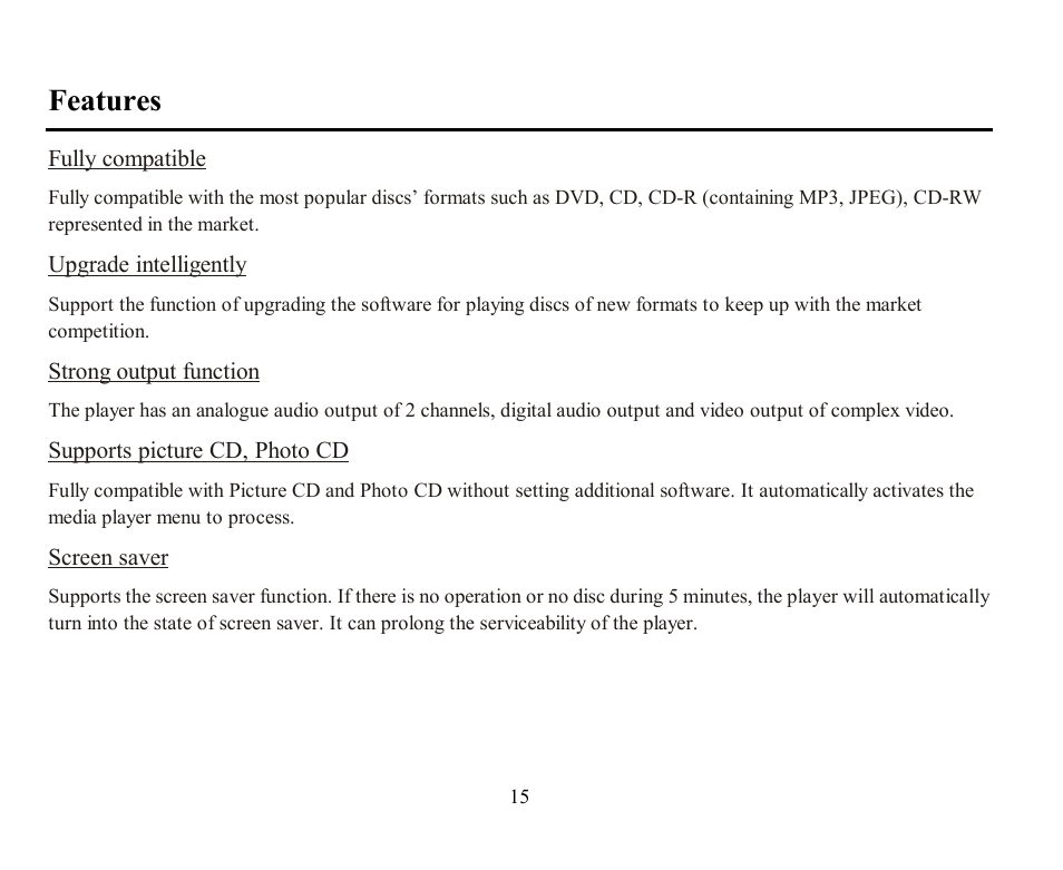 Features | Hyundai H-CMD7076 User Manual | Page 15 / 85