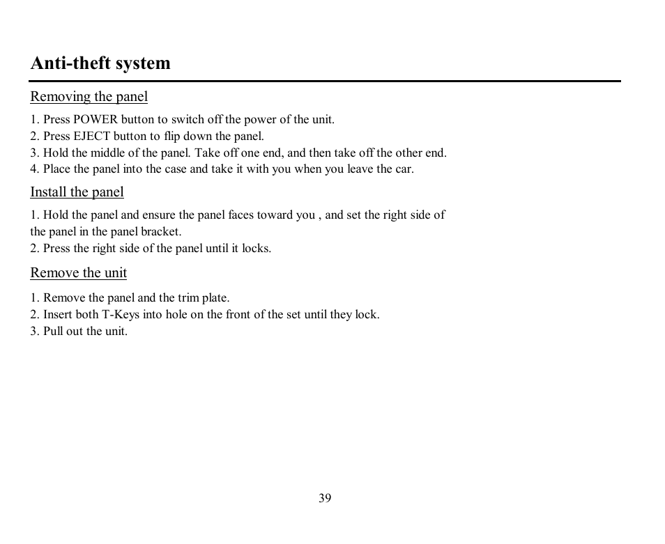 Anti-theft system | Hyundai H-CMD7076 User Manual | Page 39 / 85
