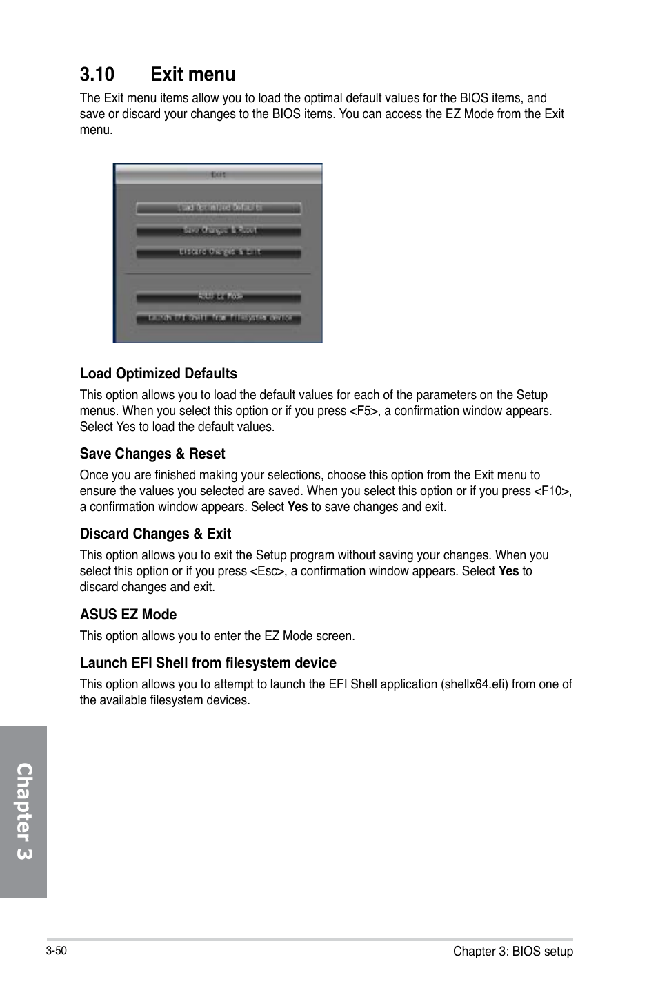 10 exit menu, Exit menu -50, Chapter 3 3.10 exit menu | Asus Z87I-PRO User Manual | Page 110 / 146