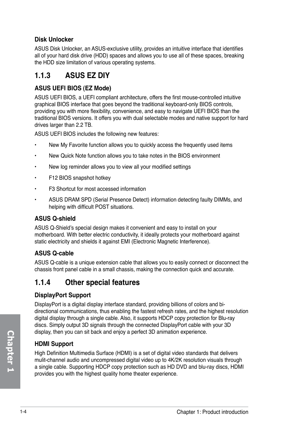 3 asus ez diy, 4 other special features, Asus ez diy -4 | Other special features -4, Chapter 1 | Asus Z87I-PRO User Manual | Page 18 / 146