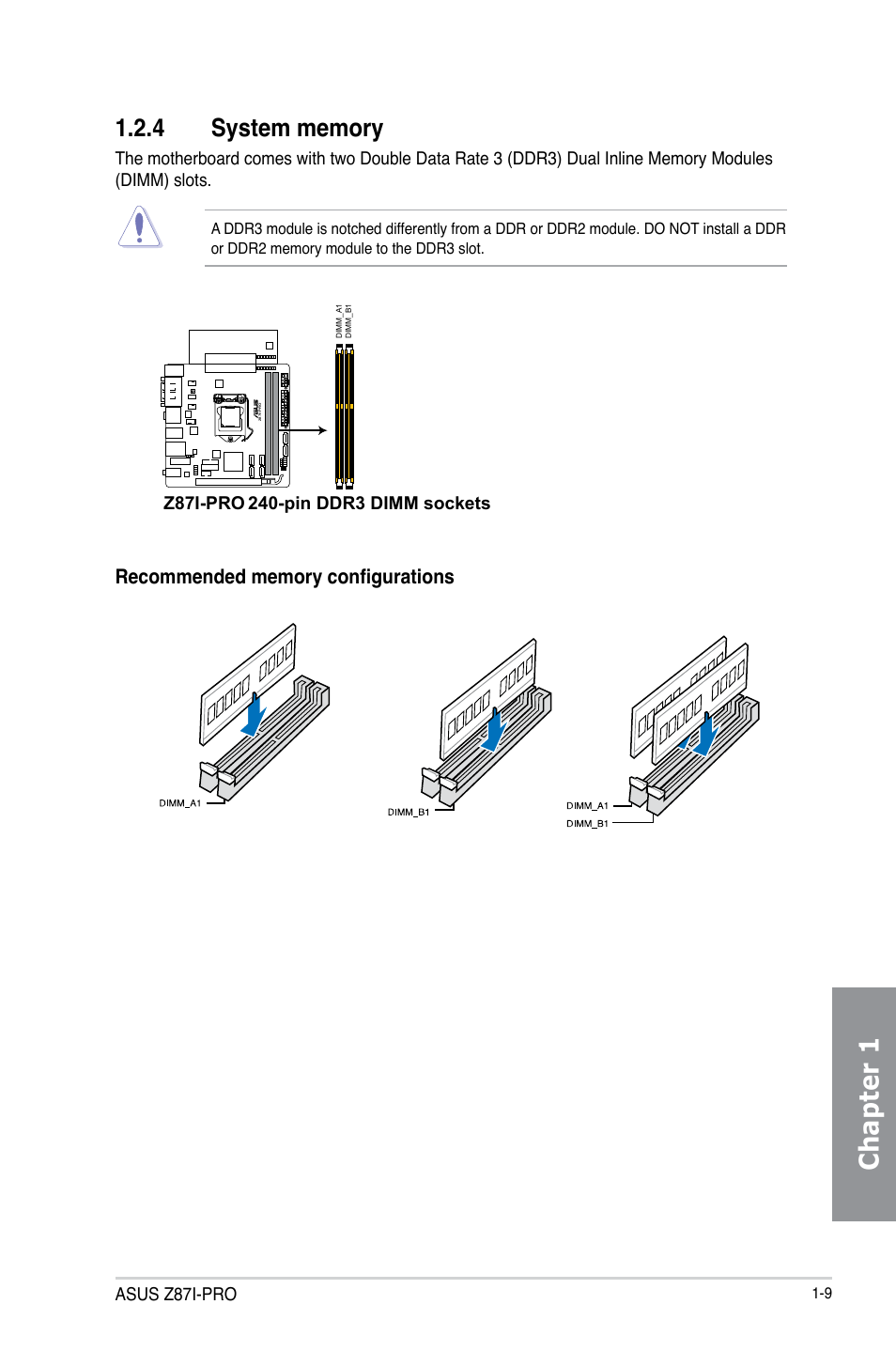 4 system memory, System memory -9, Chapter 1 | Asus z87i-pro | Asus Z87I-PRO User Manual | Page 23 / 146