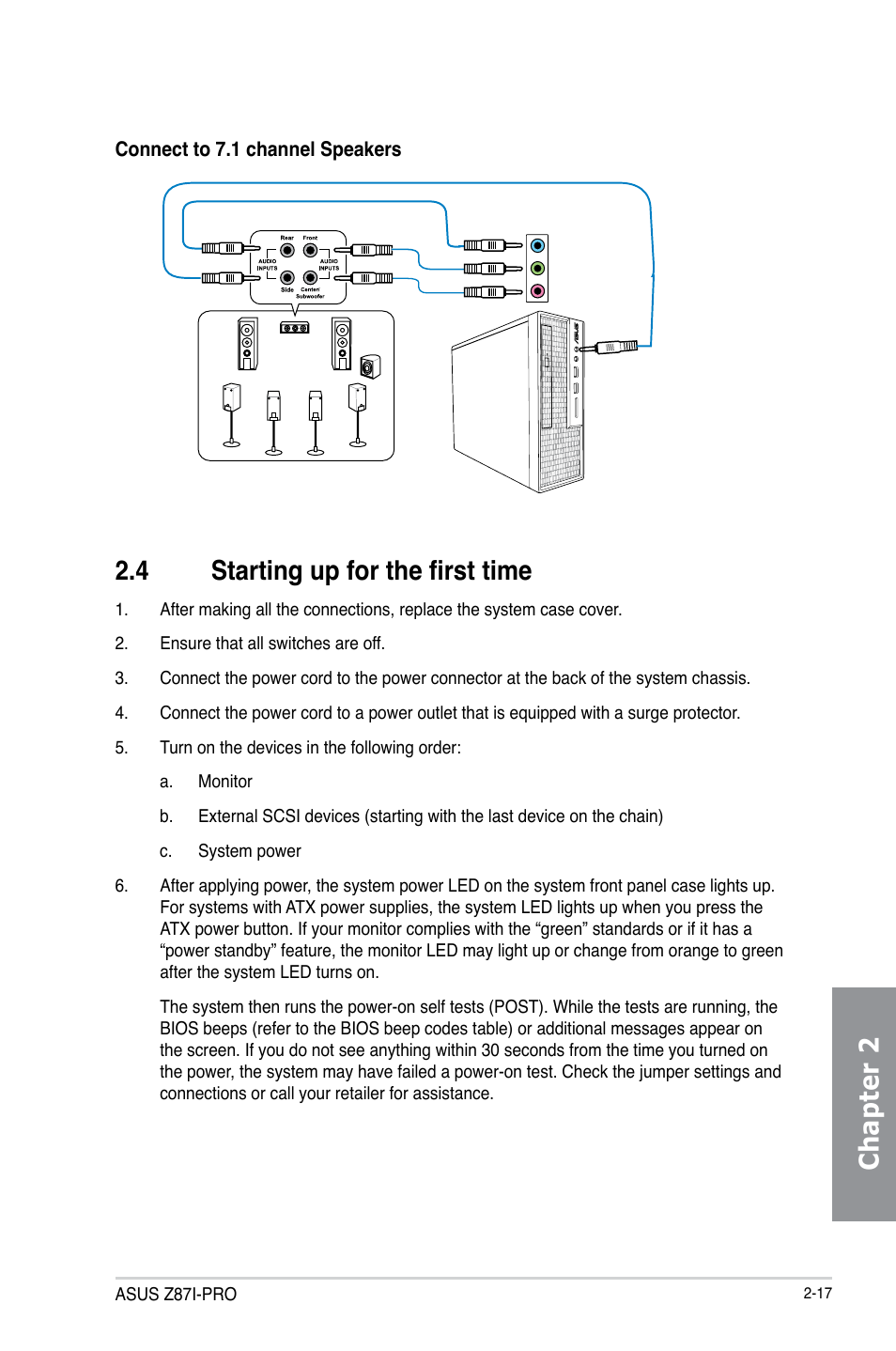 4 starting up for the first time, Starting up for the first time -17, Chapter 2 | Asus Z87I-PRO User Manual | Page 59 / 146