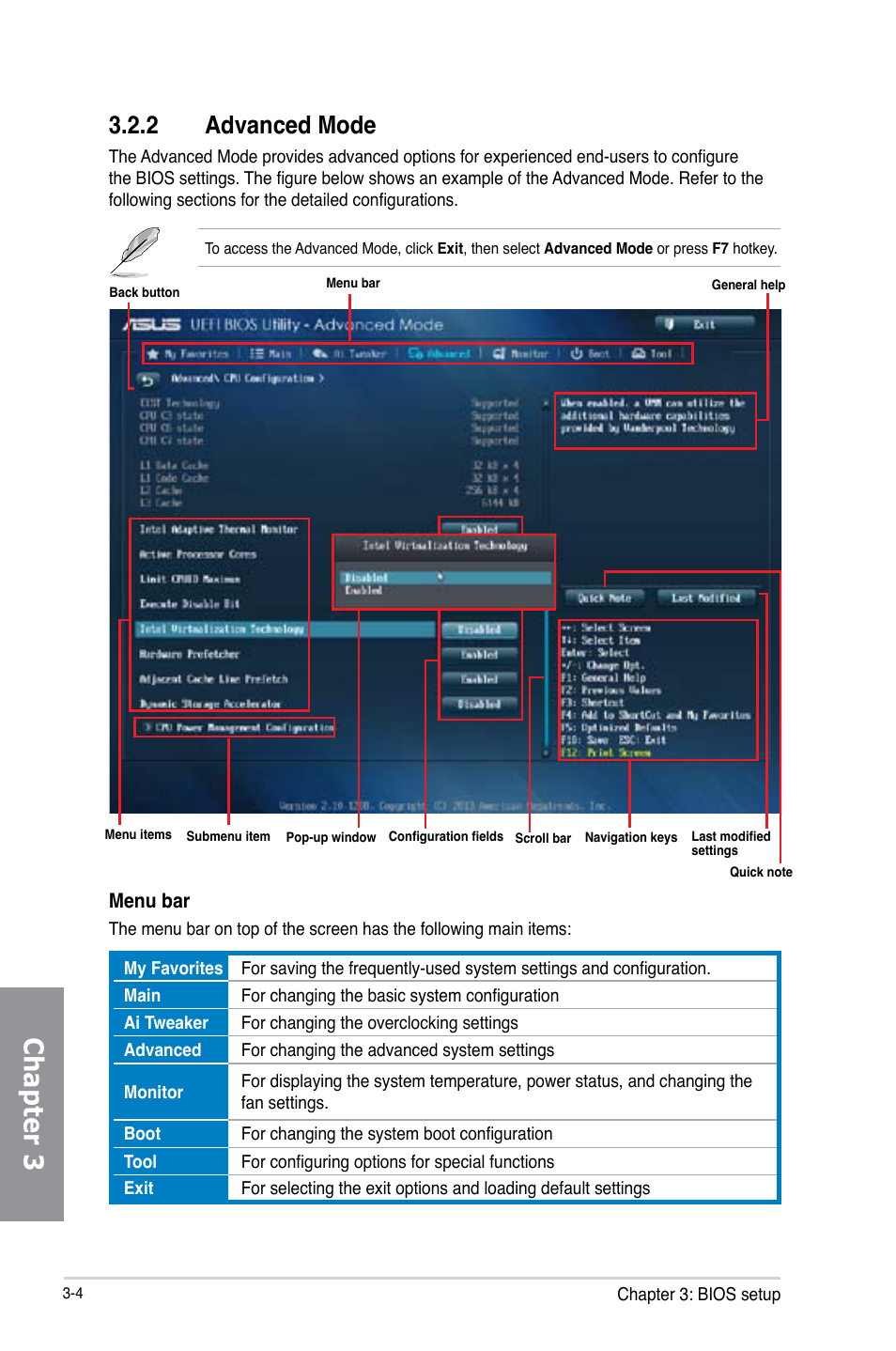 2 advanced mode, Advanced mode -4, Chapter 3 | Asus Z87I-PRO User Manual | Page 64 / 146
