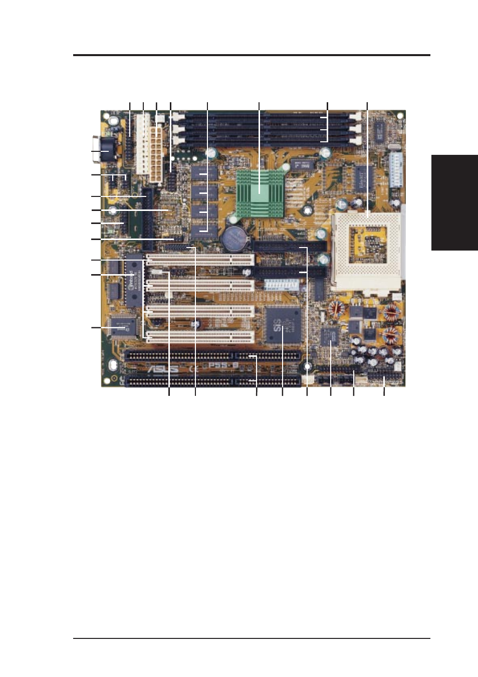 Ii. features, Parts of the asus p5s-b motherboard | Asus P5S-B User Manual | Page 11 / 104
