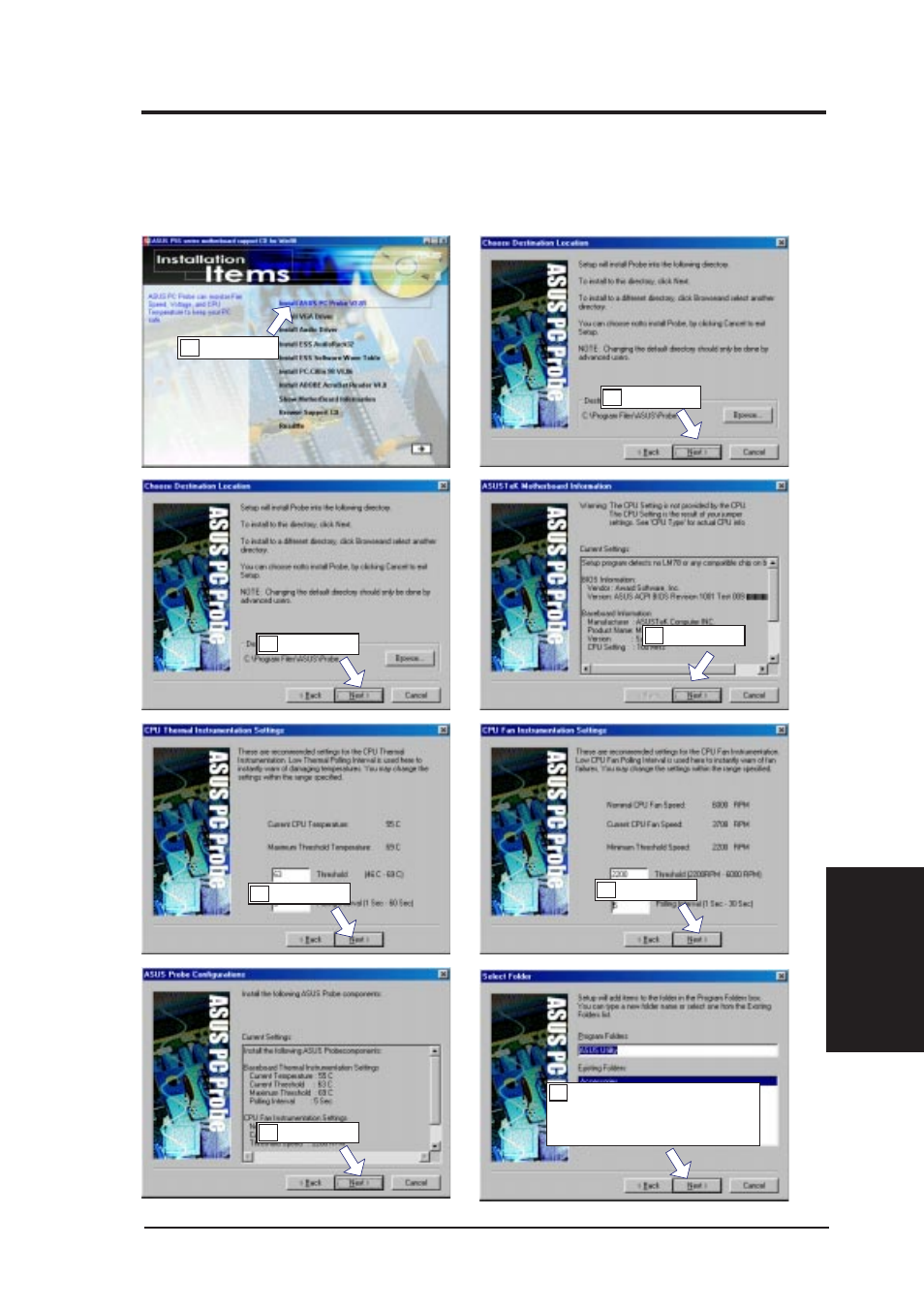 V. software setup, Install asus pc probe vx.xx | Asus P5S-B User Manual | Page 71 / 104