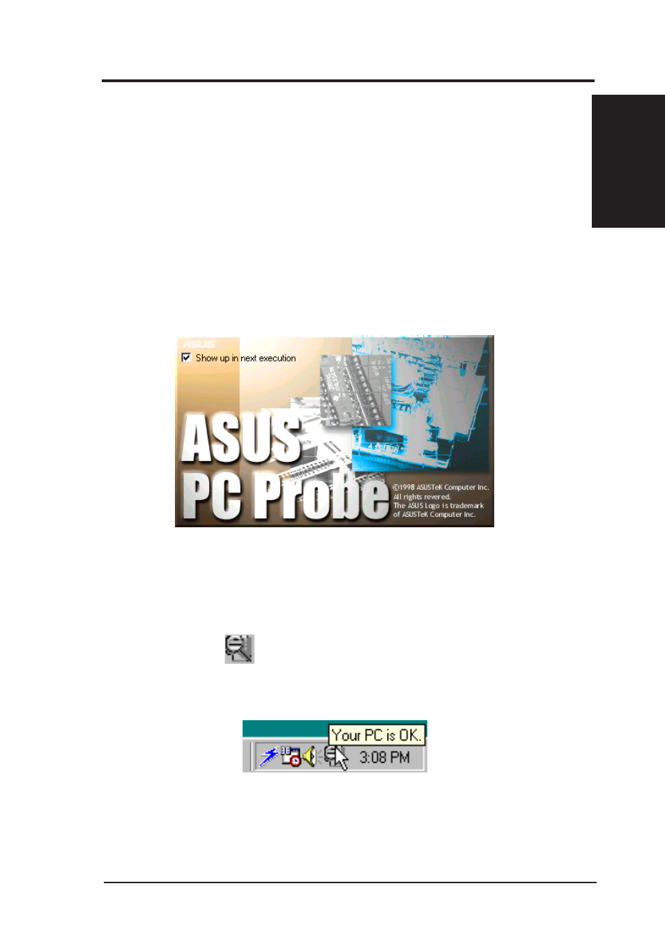 Vi. software reference, Asus pc probe, Starting asus pc probe | Asus P5S-B User Manual | Page 83 / 104