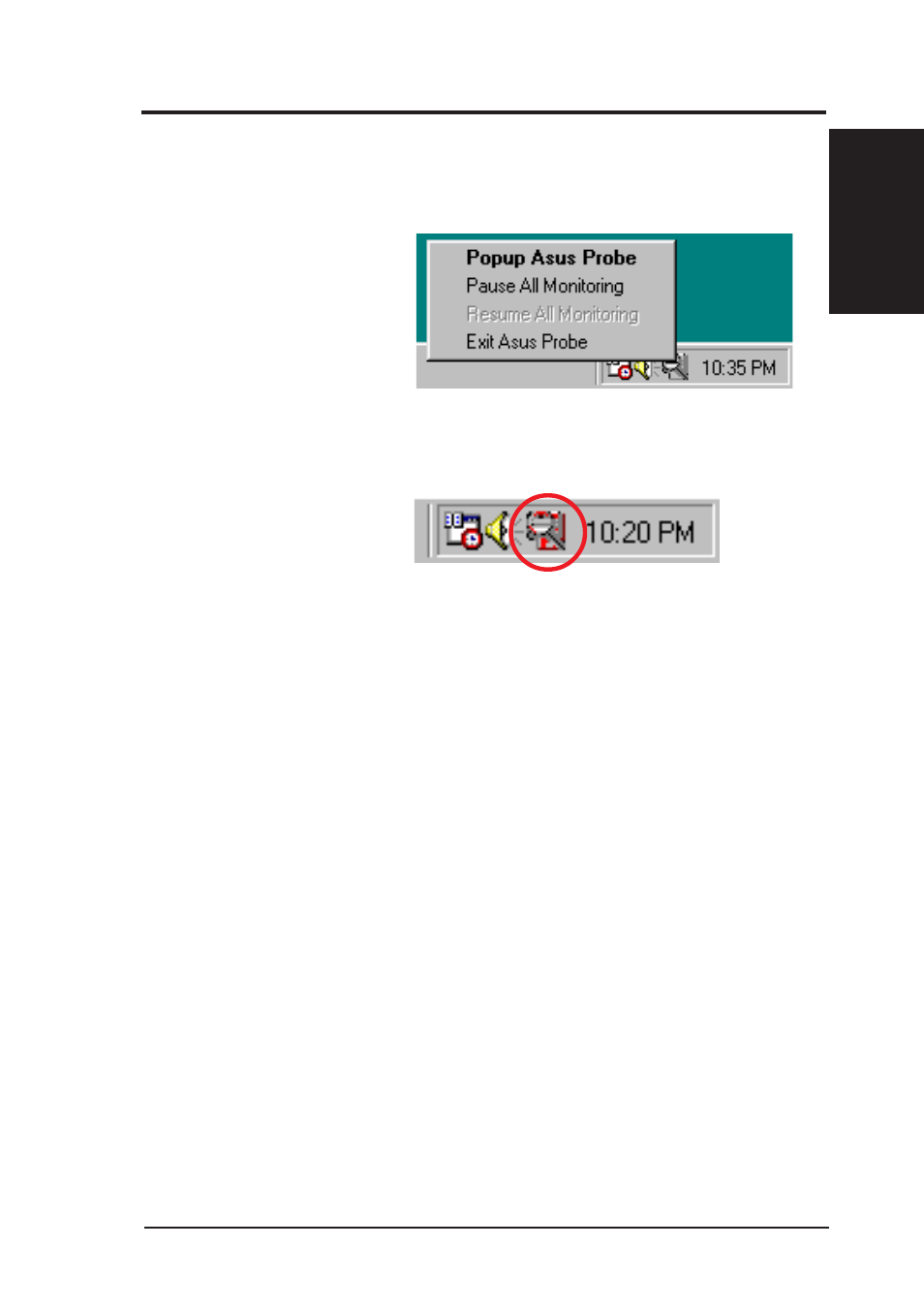 Vi. software reference, Asus pc probe task bar icon | Asus P5S-B User Manual | Page 87 / 104