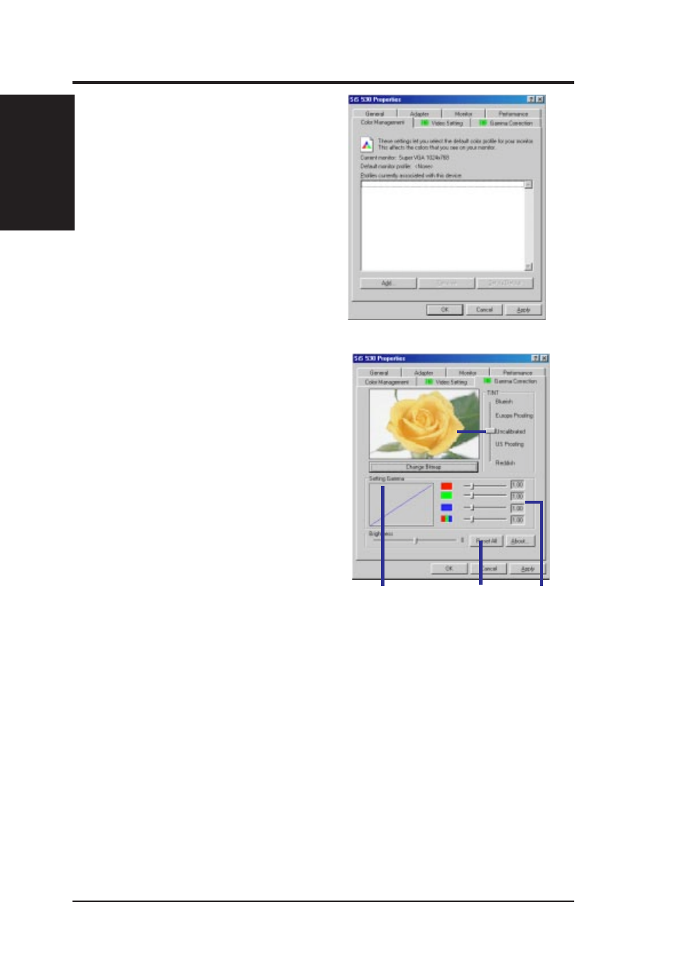 Vi. software reference, Color management, Gamma correction | Asus P5S-B User Manual | Page 90 / 104