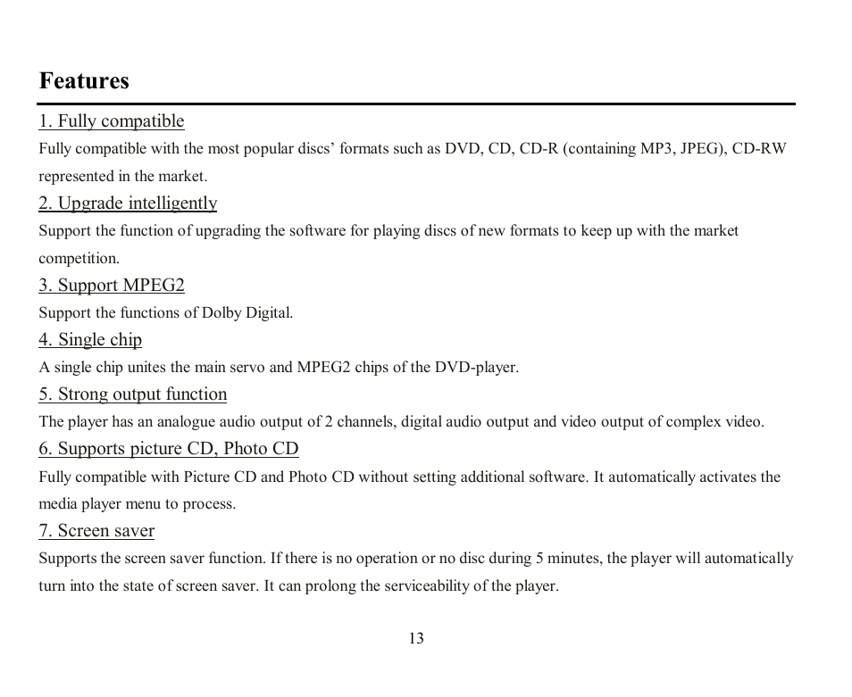 Features | Hyundai H-CMD7070 User Manual | Page 13 / 85