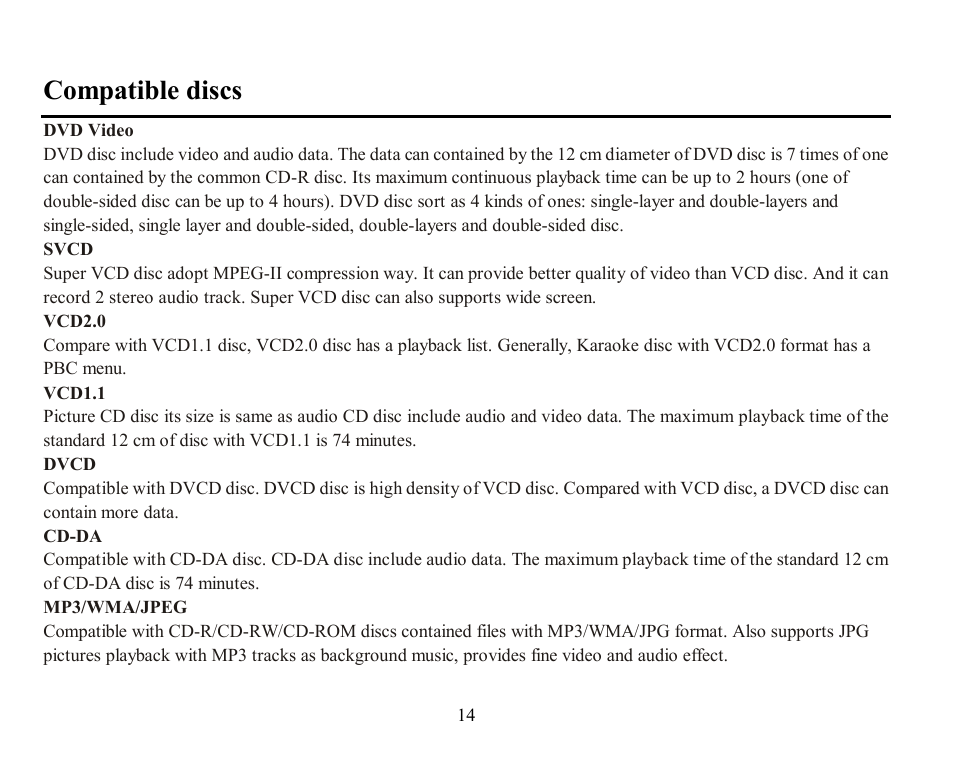 Compatible discs | Hyundai H-CMD7070 User Manual | Page 14 / 85
