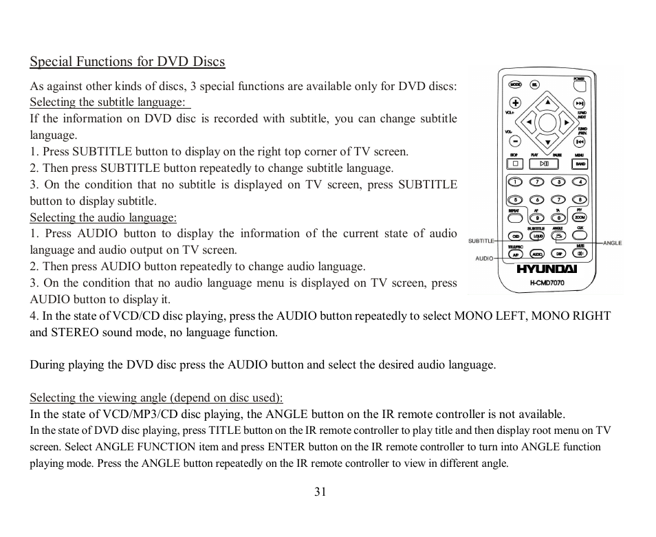 Special functions for dvd discs | Hyundai H-CMD7070 User Manual | Page 31 / 85