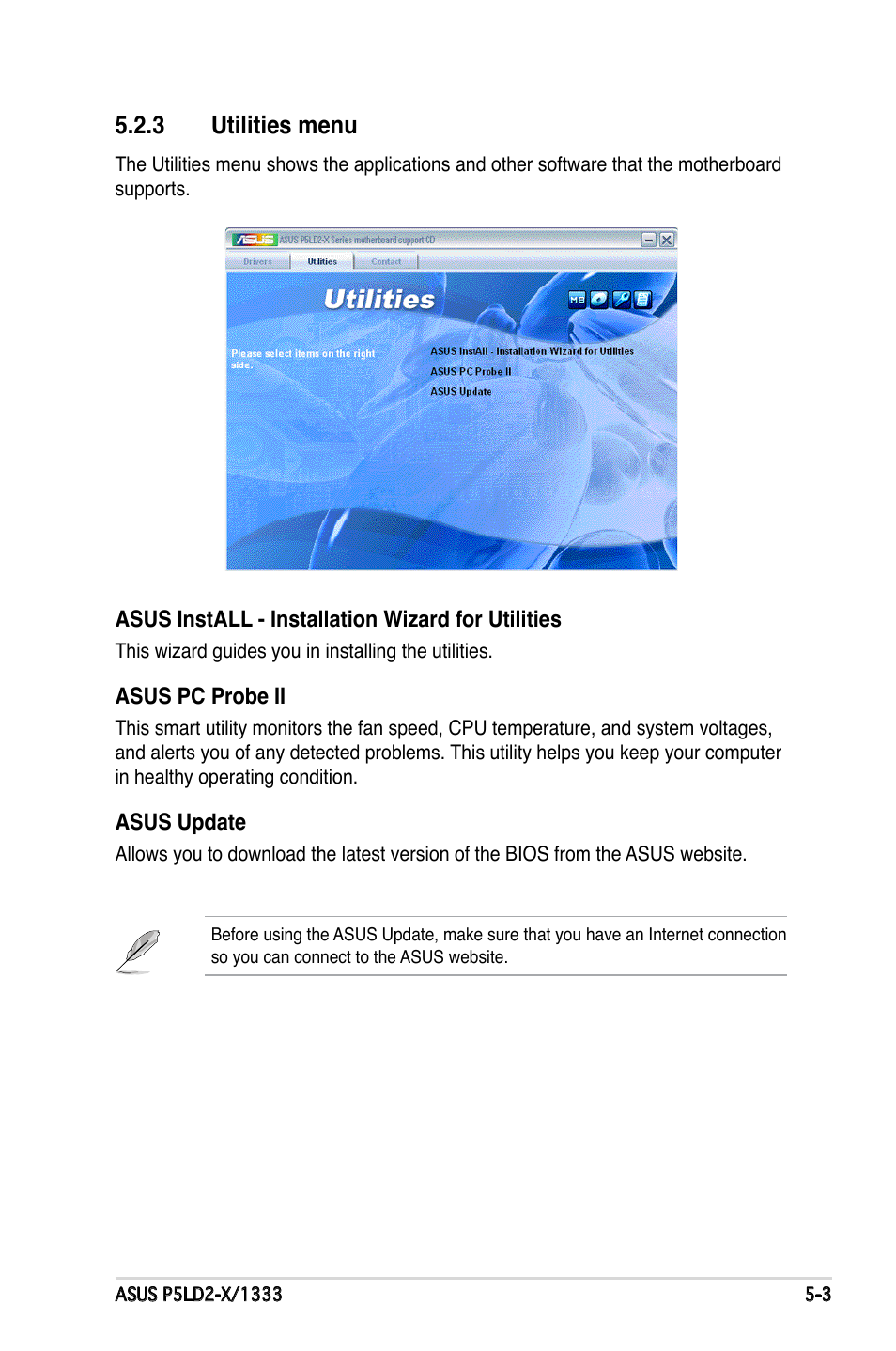 Utilities.menu | Asus P5LD2-X/1333 User Manual | Page 101 / 110