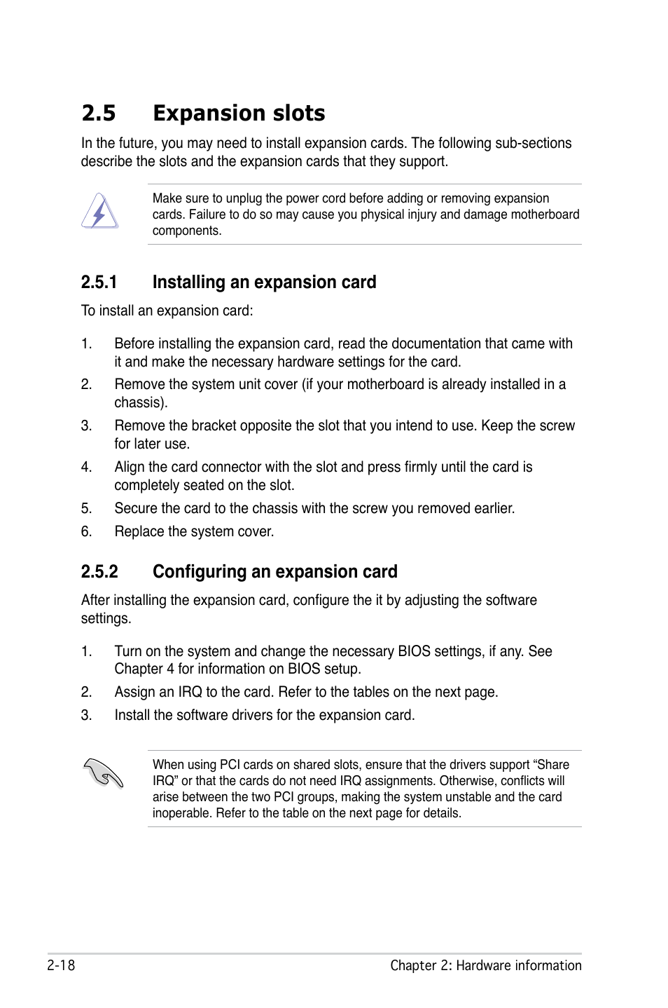 5 expansion slots, Installing.an.expansion.card, 2 configuring an expansion.card | Asus P5LD2-X/1333 User Manual | Page 40 / 110