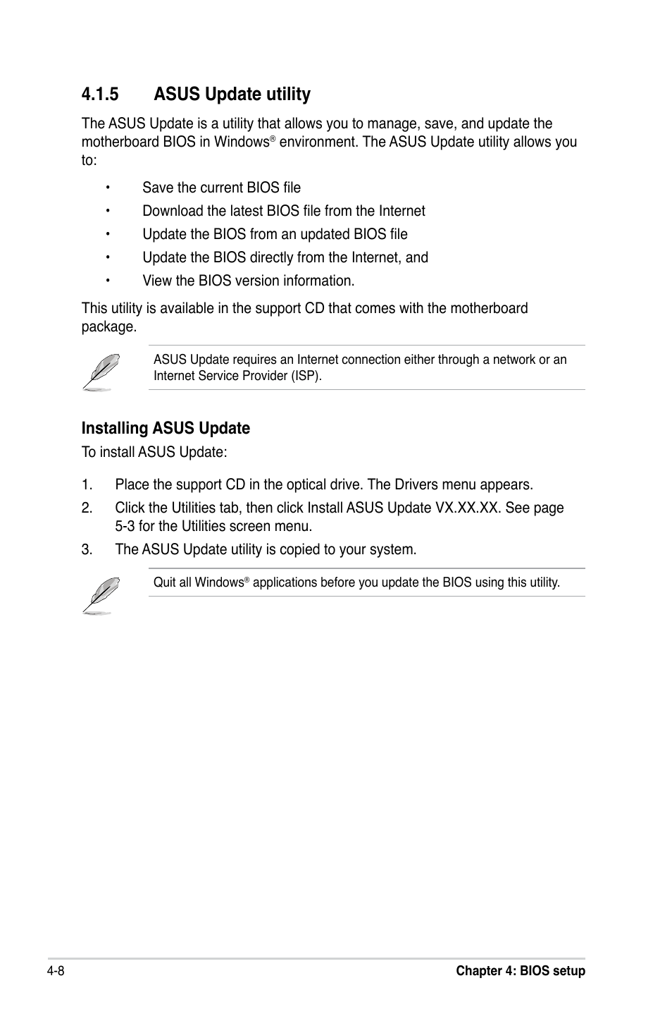 Asus.update.utility, Installing.asus.update | Asus P5LD2-X/1333 User Manual | Page 66 / 110