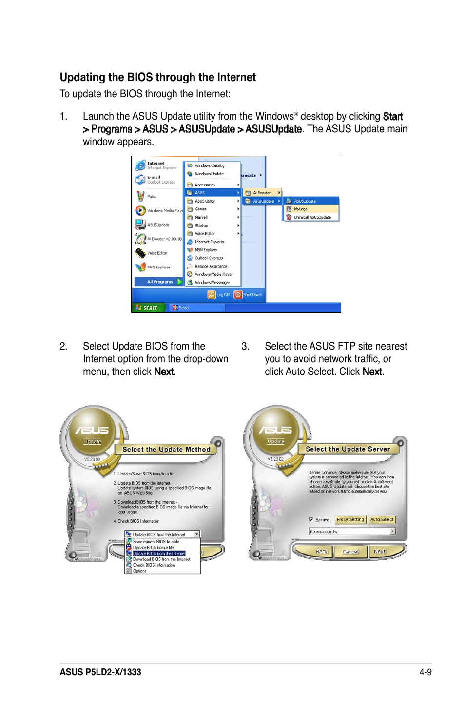 Updating.the.bios.through.the.internet | Asus P5LD2-X/1333 User Manual | Page 67 / 110