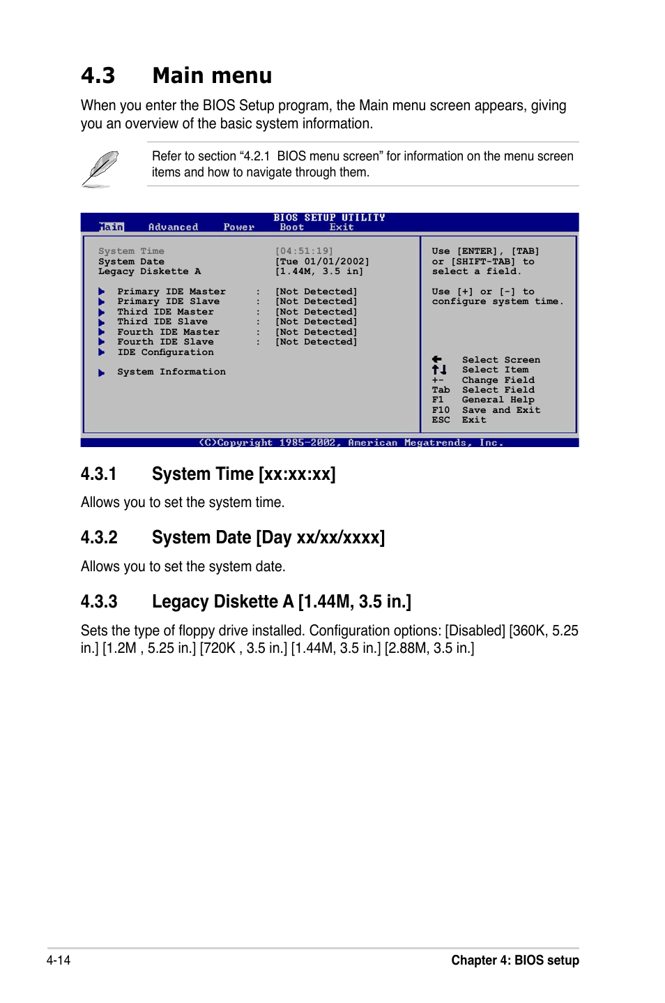 3 main menu, System.time.[xx:xx:xx, Allows you to set the system time | Allows you to set the system date | Asus P5LD2-X/1333 User Manual | Page 72 / 110