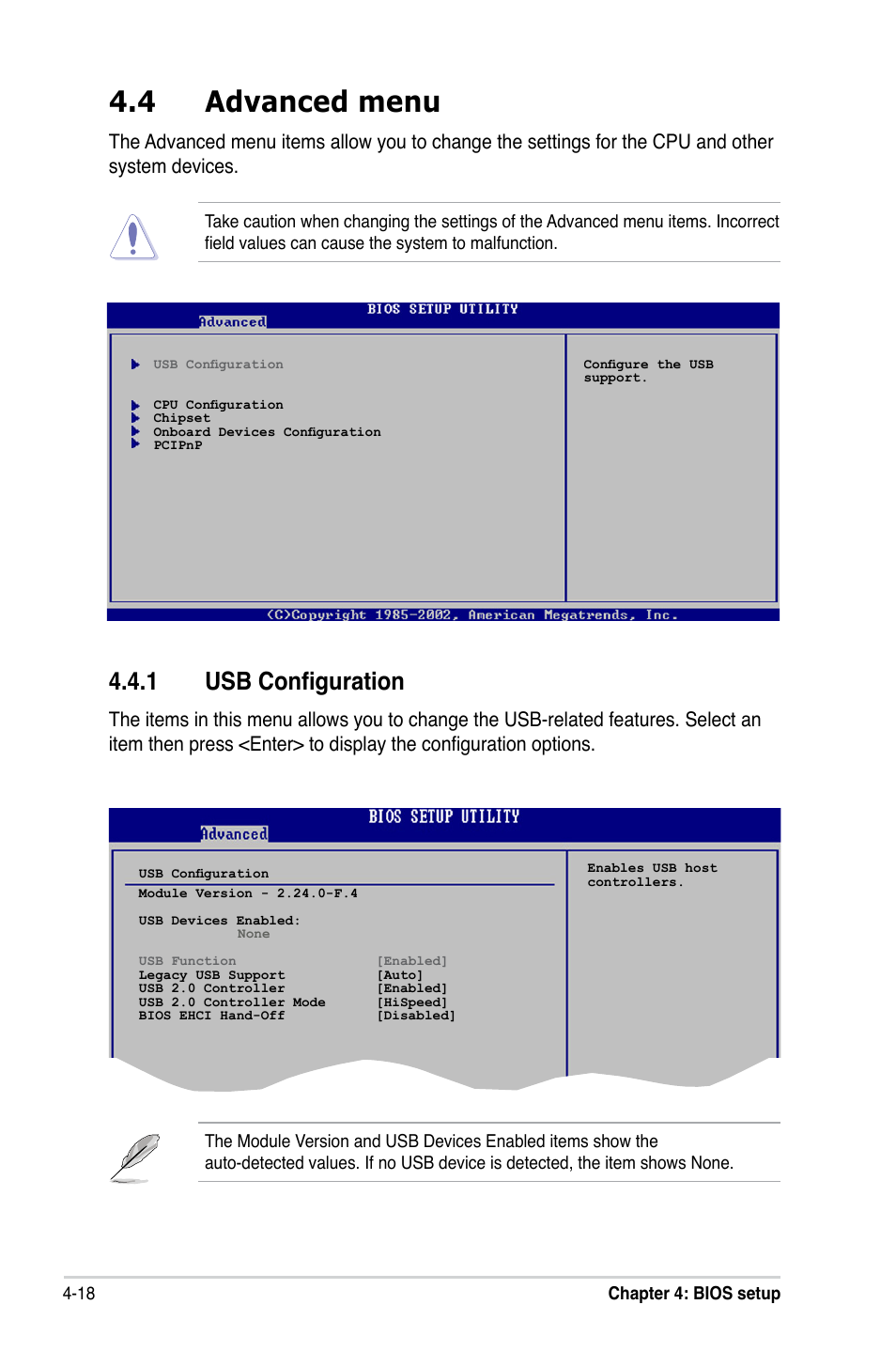 4 advanced menu, 1 usb configuration | Asus P5LD2-X/1333 User Manual | Page 76 / 110