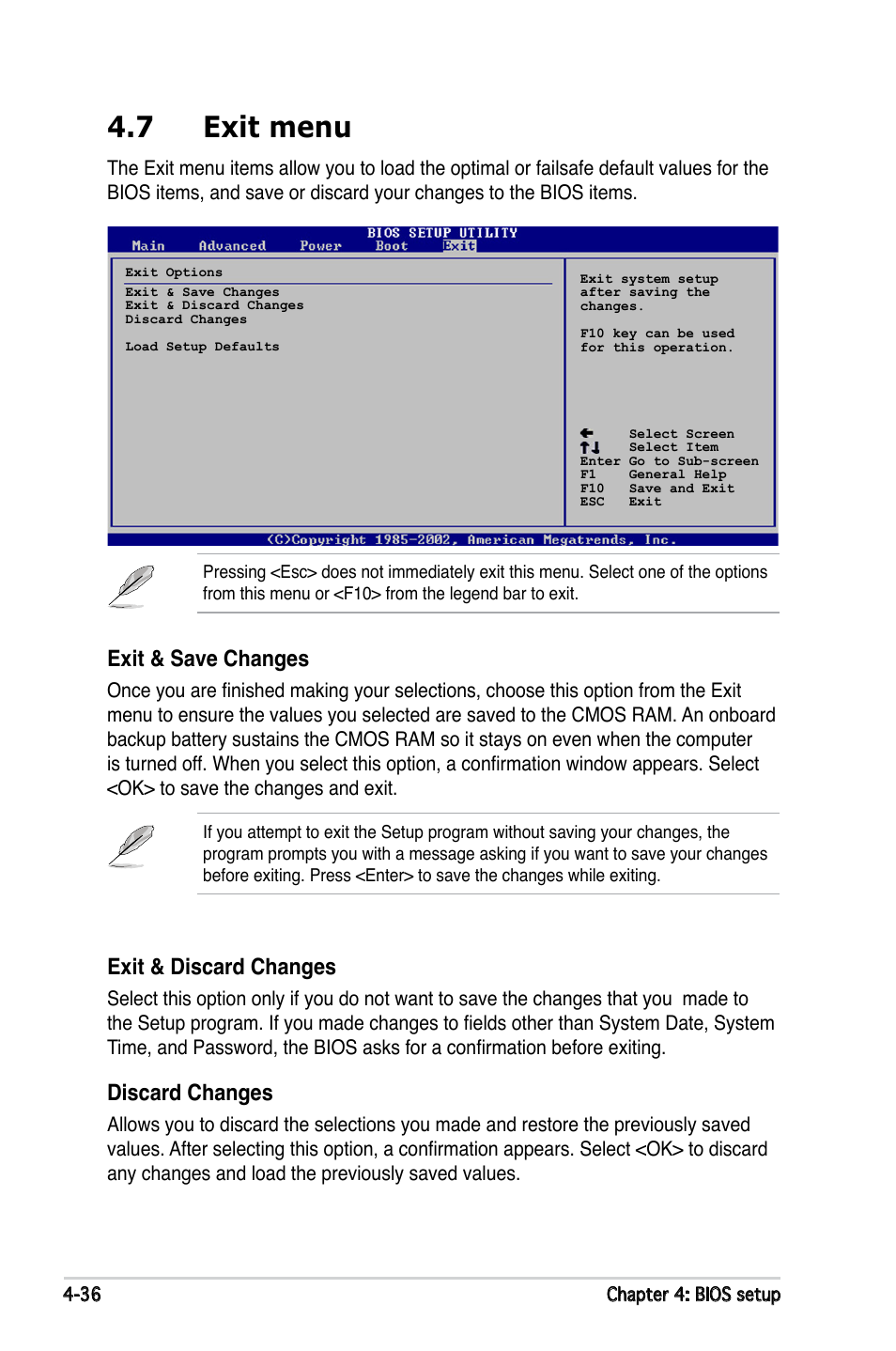 7 exit menu, Exit.&.discard.changes, Discard.changes | Exit.&.save.changes | Asus P5LD2-X/1333 User Manual | Page 94 / 110