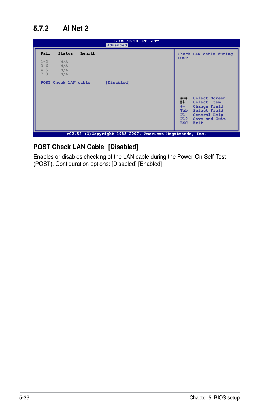 2 ai net 2, Post check lan cable [disabled | Asus V3-P5G33 User Manual | Page 105 / 106