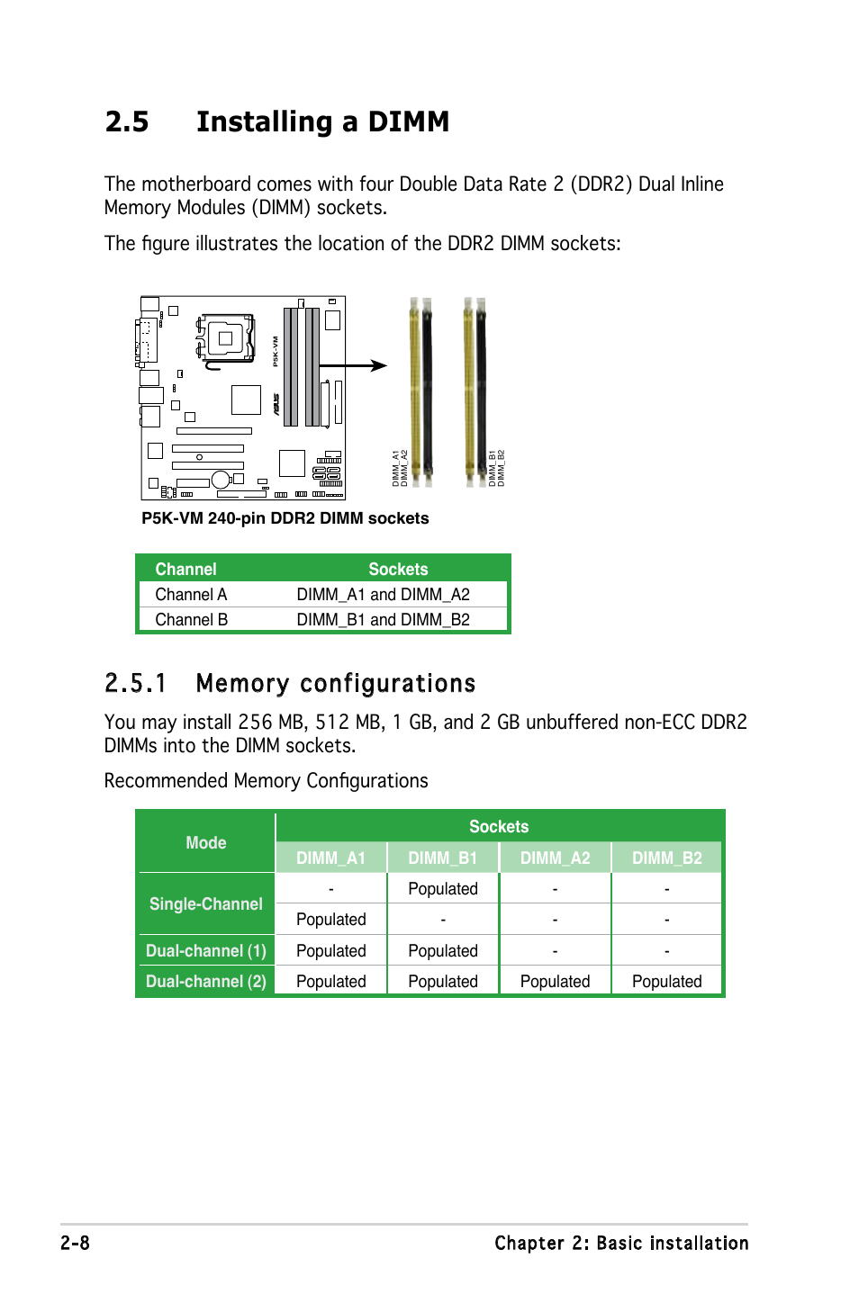 5 installing a dimm | Asus V3-P5G33 User Manual | Page 26 / 106