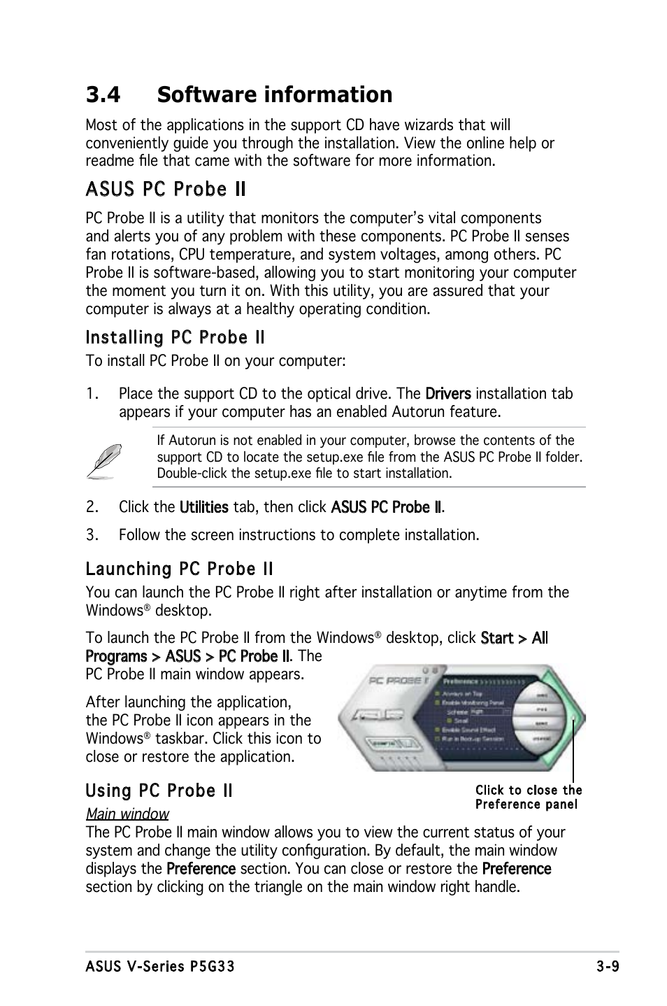 4 software information, Asus pc probe ii | Asus V3-P5G33 User Manual | Page 51 / 106