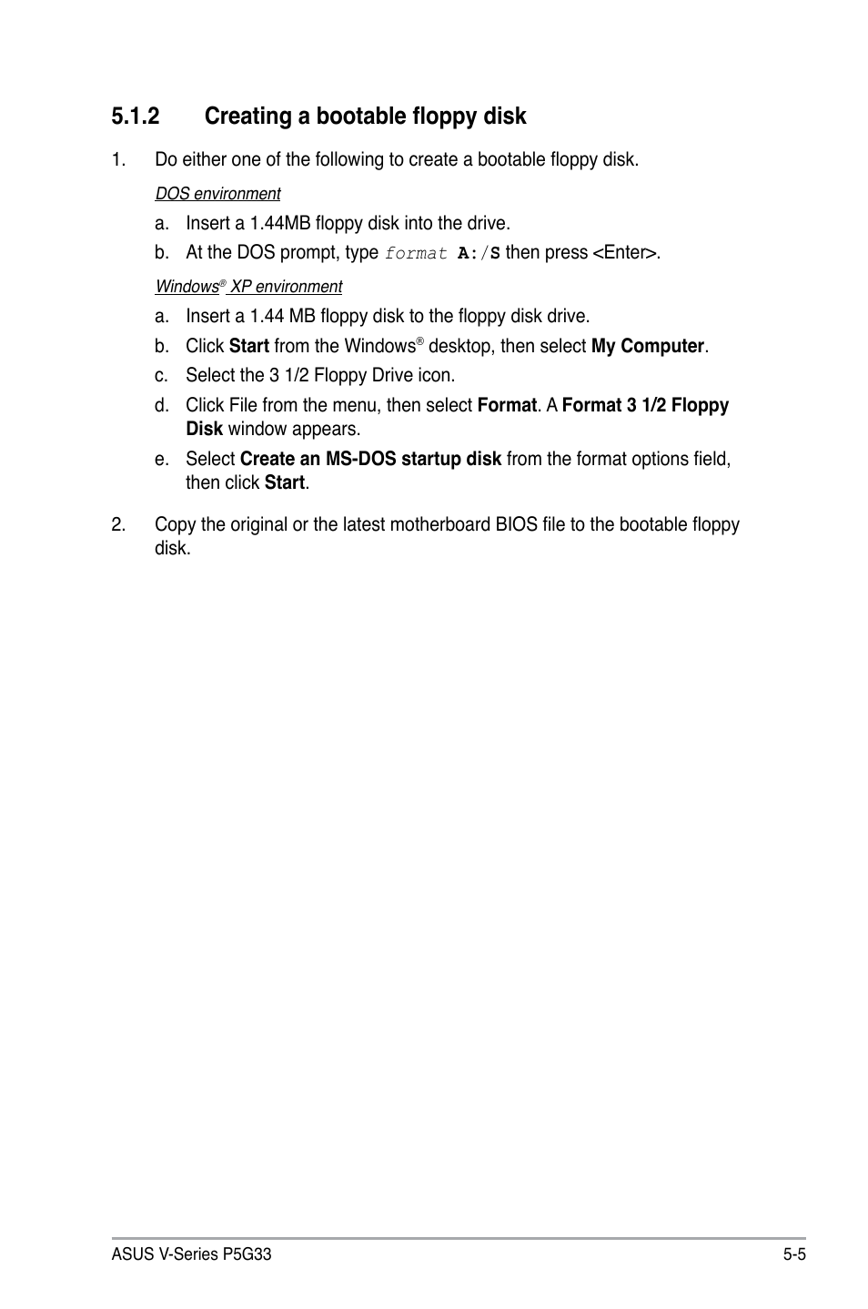 2 creating a bootable floppy disk | Asus V3-P5G33 User Manual | Page 74 / 106