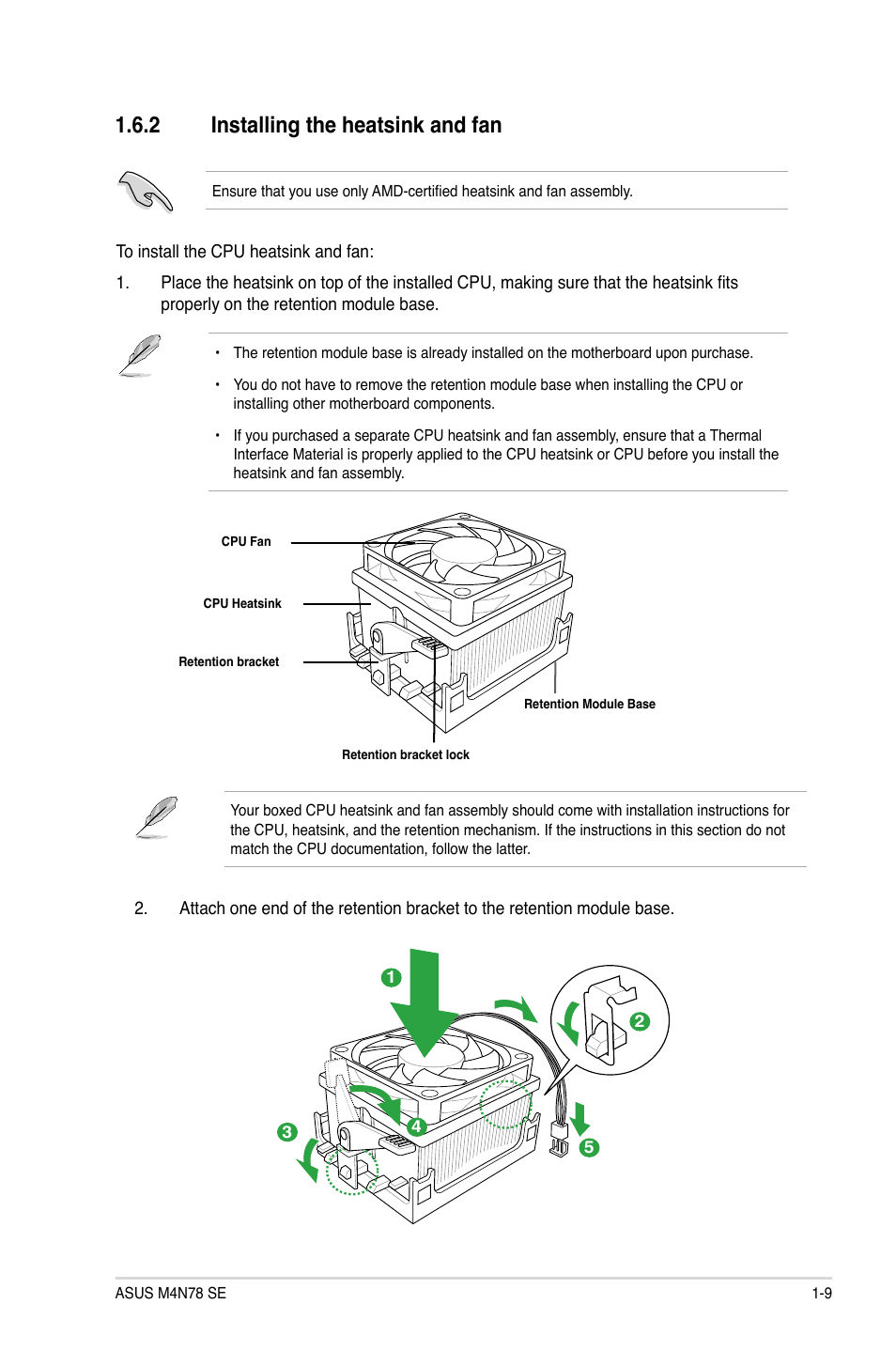 2 installing the heatsink and fan, Installing the heatsink and fan -9 | Asus M4N78 SE User Manual | Page 19 / 58