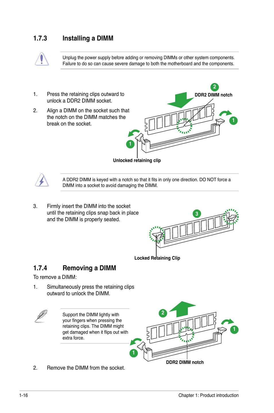 3 installing a dimm, 4 removing a dimm, Installing a dimm -16 | Removing a dimm -16 | Asus M4N78 SE User Manual | Page 26 / 58