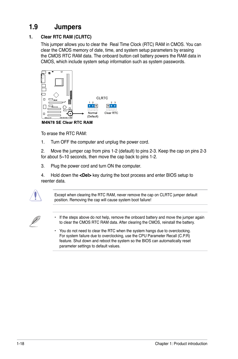 9 jumpers, Jumpers -18 | Asus M4N78 SE User Manual | Page 28 / 58